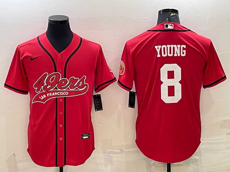 Mens San Francisco 49ers #8 Steve Young Red With Patch Cool Base Stitched Baseball Jersey